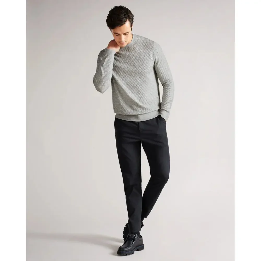 Ted Baker Knares Long Sleeve Textured Crew Neck Jumper Gray Marl